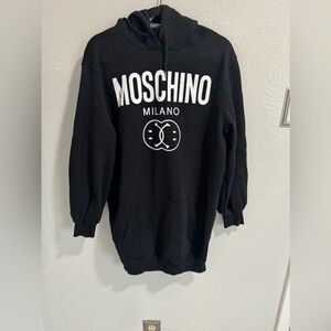 Moschino Milano Couture Black and White Logo Long Hoodie Dress Size Medium